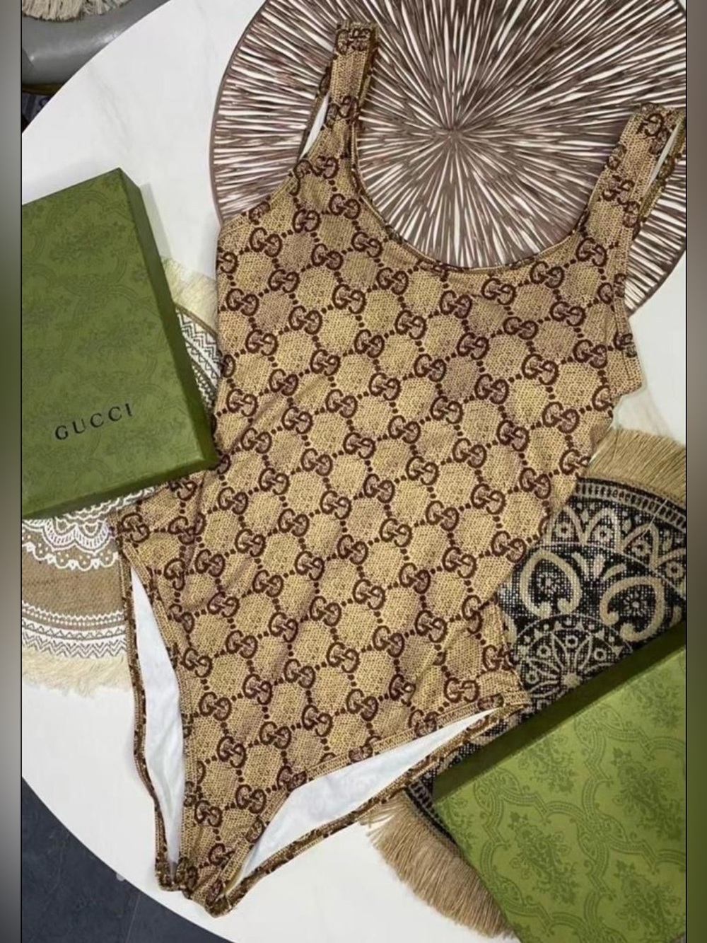 Gucci Cream and Brown Logo One-Piece